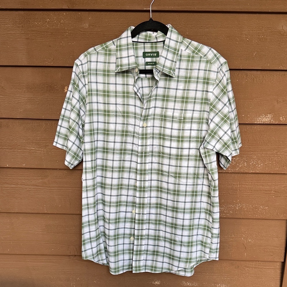 Orvis White and Green Checkered Men's Shirt size M